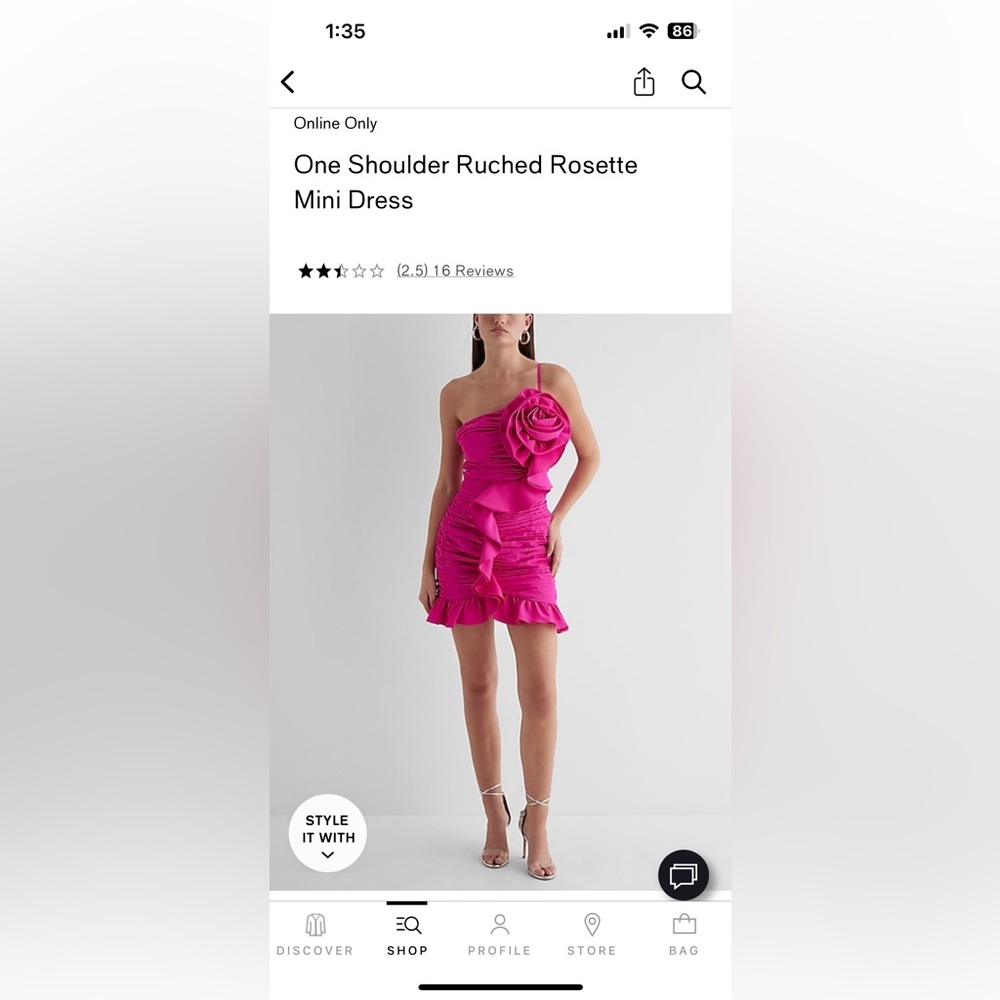 NWT**  Express Ruched Rosette One Shoulder Pink Dress size 4